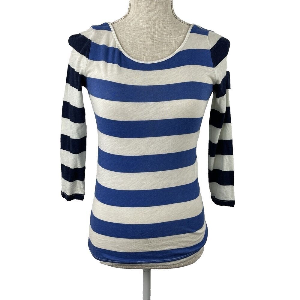 J Crew Nautical Stripe Top Womens XXS Blue White 3/4 Sleeve Sailor‎ Light Tee LS